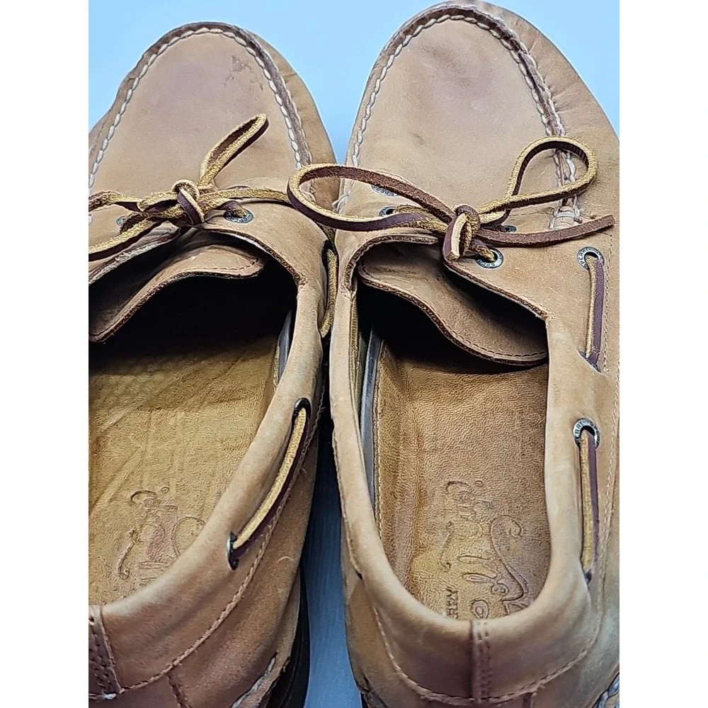 Sperry Top-Sider Mens Boat Shoes Brown Leather Round Toe Lace Up 14